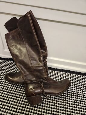 UGG Chocolate Brown Leather Knee-High Riding Boots